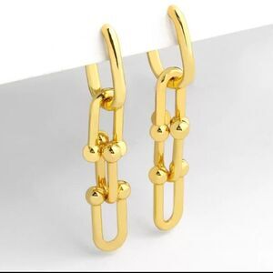 Chunky Chain U Shape Thick Linked Drop Dangle Earrings Gold